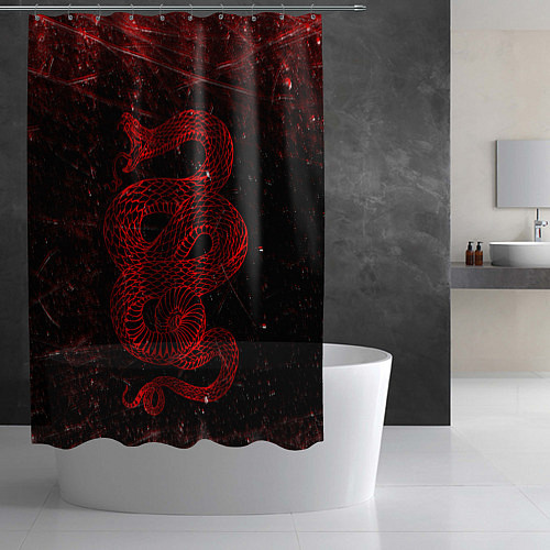 Шторка для ванной Красная Змея Red Snake Глитч / 3D-принт – фото 2