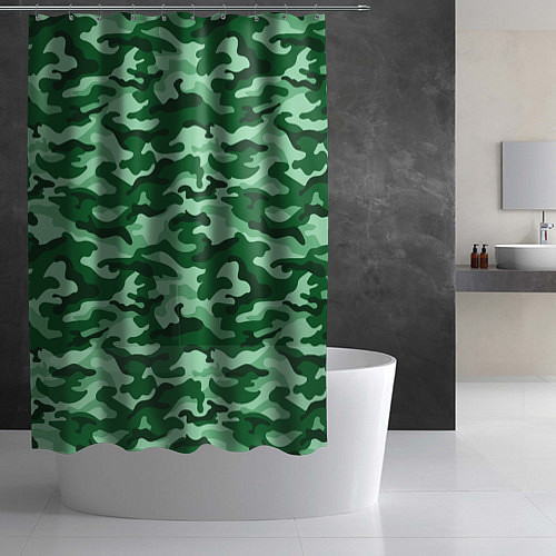 Шторка для ванной Зеленый монохромный камуфляж / 3D-принт – фото 2