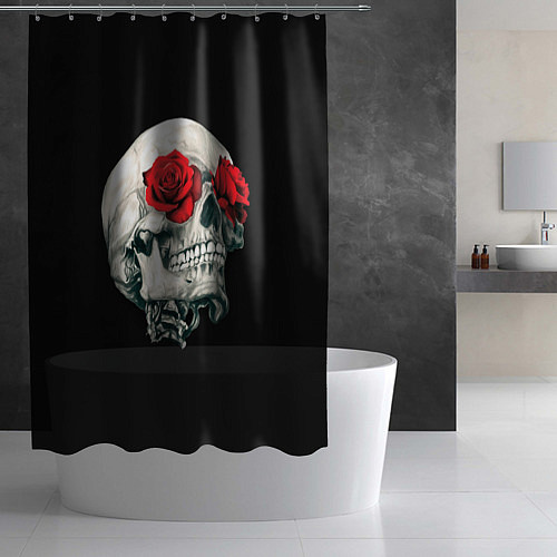 Шторка для ванной Череп Розы / 3D-принт – фото 2