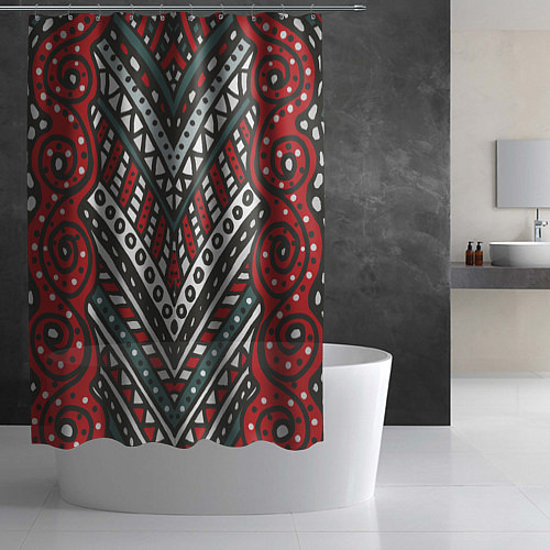 Шторка для ванной Узор абстракция Рисунок от руки в стиле дудл Красн / 3D-принт – фото 2