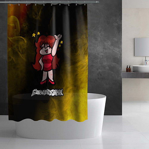 Шторка для ванной ФРАЙДЕЙ НАЙТ ФАНКИН - ДЕВУШКА Огонь / 3D-принт – фото 2
