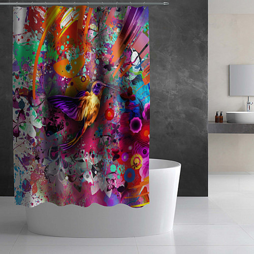 Шторка для ванной Колибри Floral Pattern / 3D-принт – фото 2