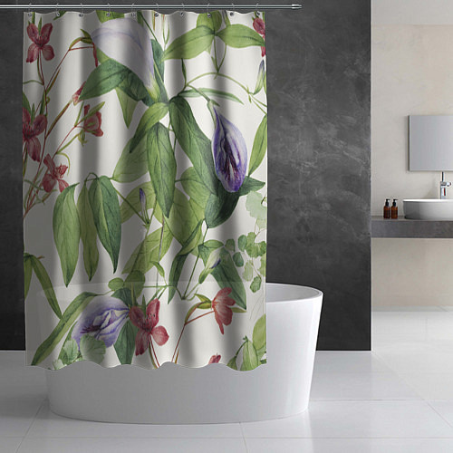 Шторка для ванной Цветы Нежная Листва / 3D-принт – фото 2