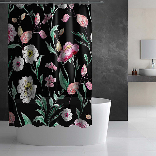 Шторка для ванной Цветы Нарисованные от Руки / 3D-принт – фото 2