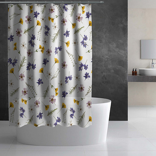 Шторка для ванной Простые цветы на белом фоне / 3D-принт – фото 2