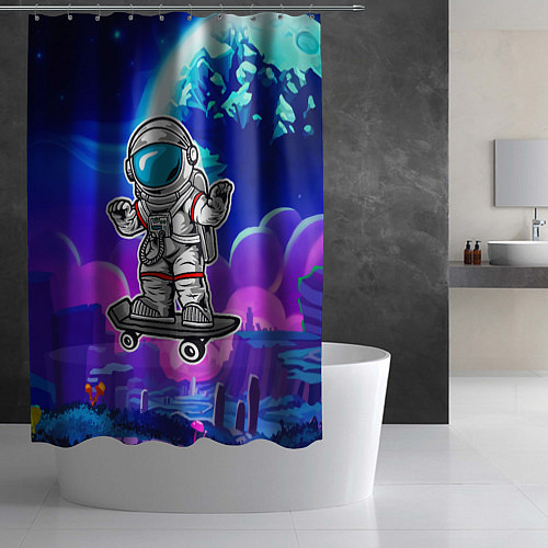 Шторка для ванной Космонавт - скейтер / 3D-принт – фото 2
