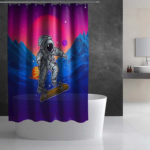 Шторка для ванной Космонавт прыгает на скейте / 3D-принт – фото 2
