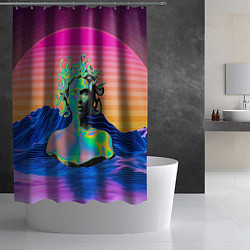 Шторка для душа Gorgon Medusa Vaporwave Neon Mountains, цвет: 3D-принт — фото 2