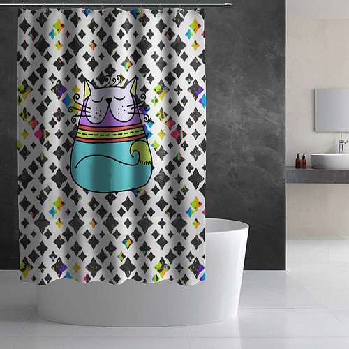 Шторка для ванной Разноцветный котик / 3D-принт – фото 2