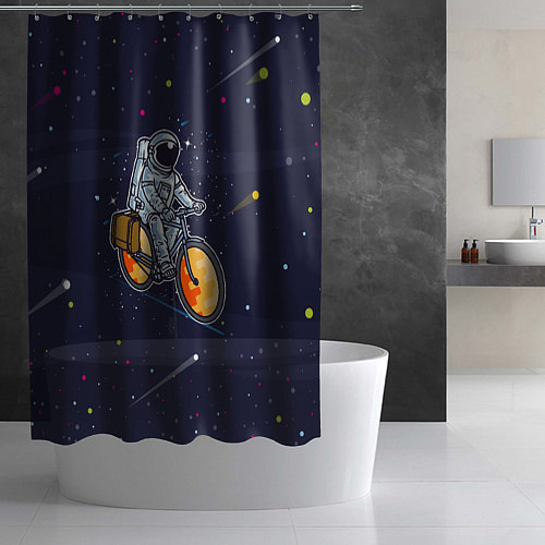 Шторка для ванной Космонавт на велосипеде / 3D-принт – фото 2