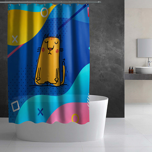 Шторка для ванной Спокойный кот Йога / 3D-принт – фото 2