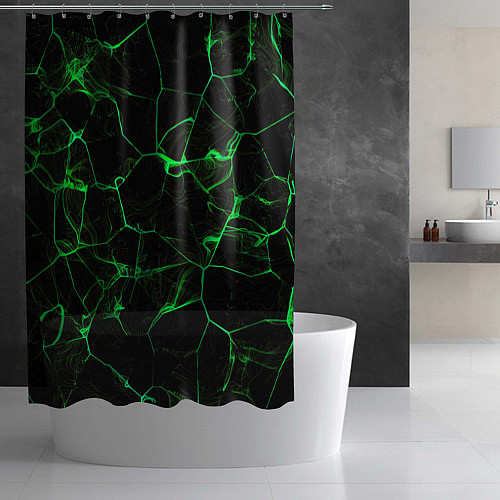 Шторка для ванной Абстракция - Черно-зеленый фон - дым / 3D-принт – фото 2
