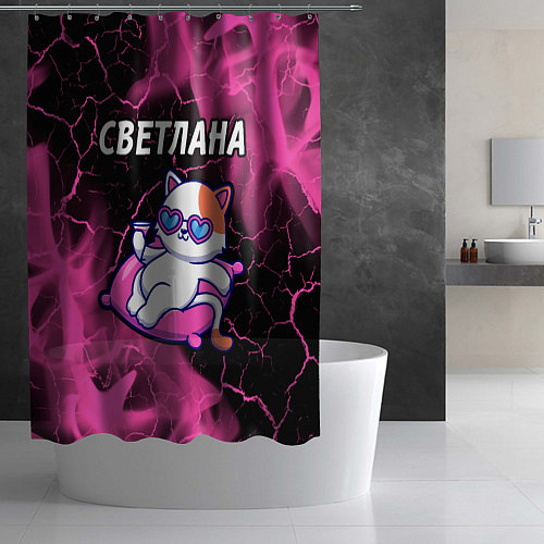 Шторка для ванной Светлана - КОШЕЧКА - Пламя / 3D-принт – фото 2
