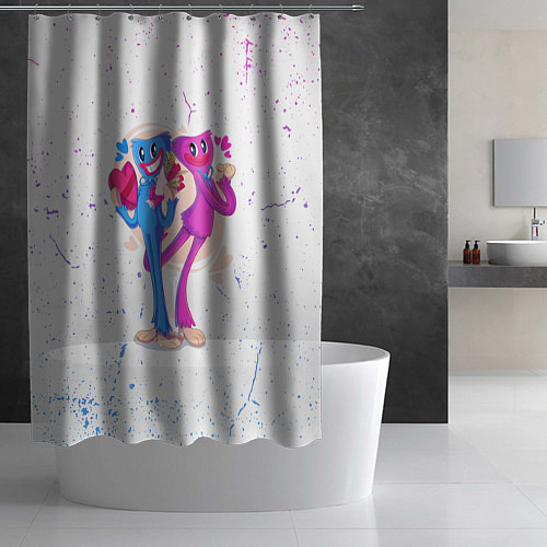 Шторка для ванной Влюбленные Хагги Вагги и Кисси Мисси / 3D-принт – фото 2