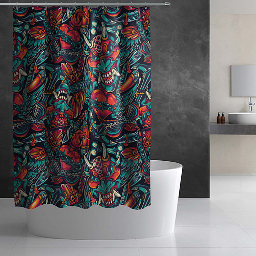 Шторка для ванной Japanese mask l Oni / 3D-принт – фото 2