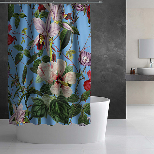 Шторка для ванной Цветы Сине-Цветочный Букет / 3D-принт – фото 2
