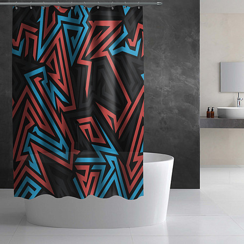Шторка для ванной Геометрический красный-синий паттерн / 3D-принт – фото 2