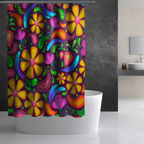 Шторка для ванной РАСПИСНЫЕ ЦВЕТЫ PAINTED FLOWERS / 3D-принт – фото 2