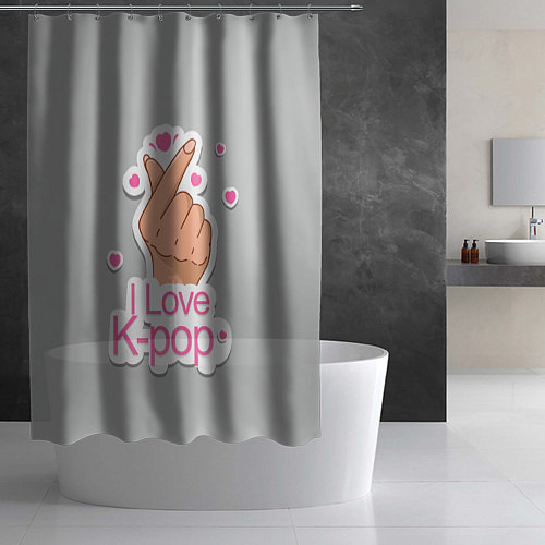 Шторка для ванной Я люблю K-pop - жест Хани / 3D-принт – фото 2