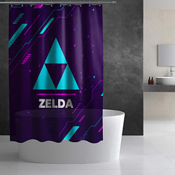 Шторка для душа Символ Zelda в неоновых цветах на темном фоне, цвет: 3D-принт — фото 2