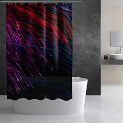 Шторка для душа Цветные неоновые линии на чёрном фоне Colored neon, цвет: 3D-принт — фото 2