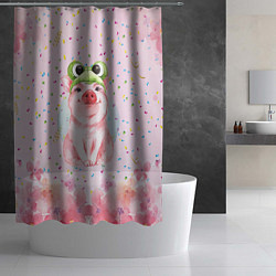 Шторка для душа Милый поросенок в шапке-лягушке, цвет: 3D-принт — фото 2