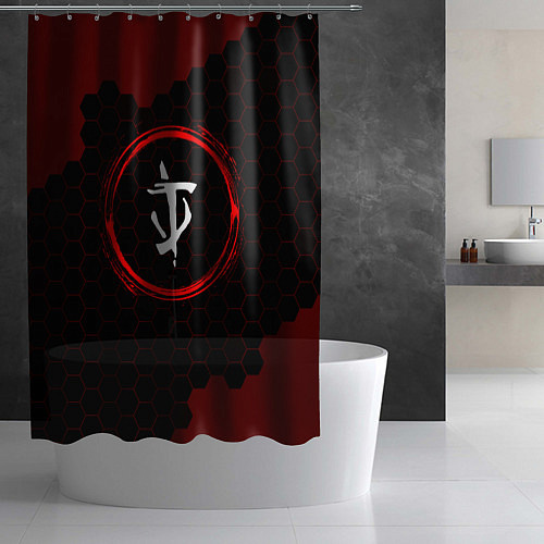 Шторка для ванной Символ Doom и краска вокруг на темном фоне / 3D-принт – фото 2
