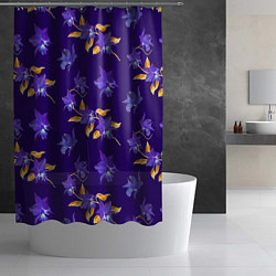 Шторка для душа Цветы Фиолетовые Ирисы На Синем Фоне, цвет: 3D-принт — фото 2