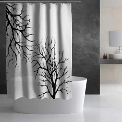 Шторка для душа Черные ветки деревьев на белом фоне, цвет: 3D-принт — фото 2