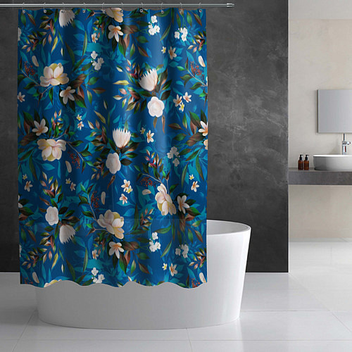 Шторка для ванной Цветы Синий Сад / 3D-принт – фото 2