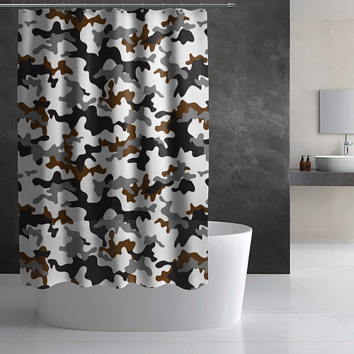 Шторка для ванной Камуфляж Чёрно-Белый Camouflage Black-White / 3D-принт – фото 2
