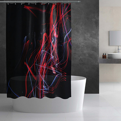 Шторка для ванной Неоновые лучи в абстракции - Красный и синий / 3D-принт – фото 2