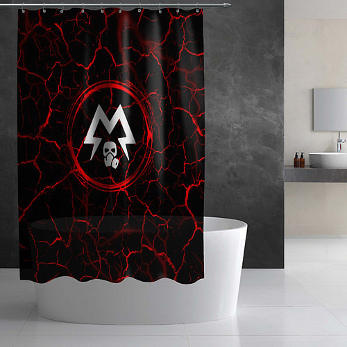 Шторка для ванной Символ Metro Exodus и краска вокруг на темном фоне / 3D-принт – фото 2