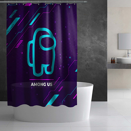 Шторка для ванной Символ Among Us в неоновых цветах на темном фоне / 3D-принт – фото 2