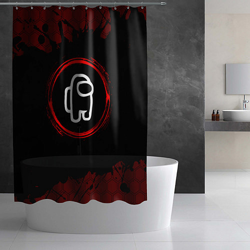 Шторка для ванной Символ Among Us и краска вокруг на темном фоне / 3D-принт – фото 2