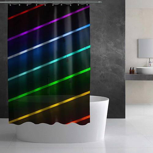 Шторка для ванной Неоновые разноцветные фонари - Голубой и зелёный / 3D-принт – фото 2