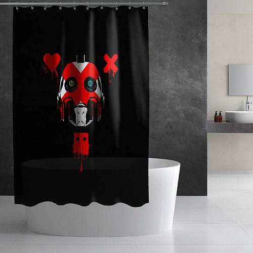 Шторка для ванной Love death and robots белый робот c крестом на лиц / 3D-принт – фото 2