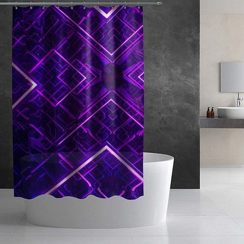 Шторка для ванной Неоновые ромбы в абстракции - Фиолетовый / 3D-принт – фото 2