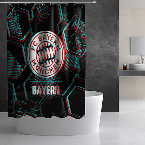 Шторка для ванной Bayern FC в стиле Glitch на темном фоне / 3D-принт – фото 2