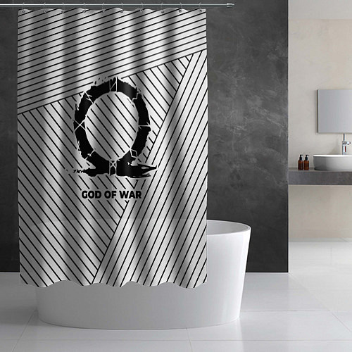 Шторка для ванной Символ God of War на светлом фоне с полосами / 3D-принт – фото 2