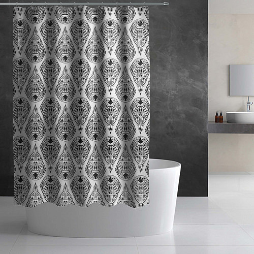 Шторка для ванной Черно-белый геометрический узор Арт деко / 3D-принт – фото 2