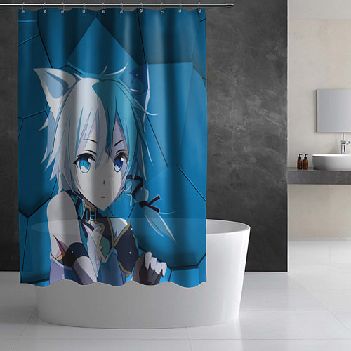 Шторка для ванной Catgirl с синими ушками / 3D-принт – фото 2