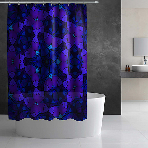 Шторка для ванной Калейдоскоп -геометрический сине-фиолетовый узор / 3D-принт – фото 2
