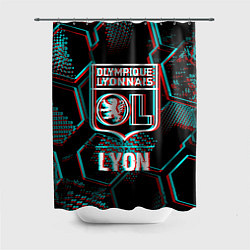 Шторка для душа Lyon FC в стиле Glitch на темном фоне, цвет: 3D-принт