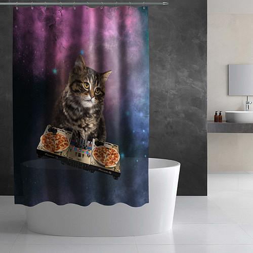 Шторка для ванной Космический котёнок диджей Space DJ Cat / 3D-принт – фото 2