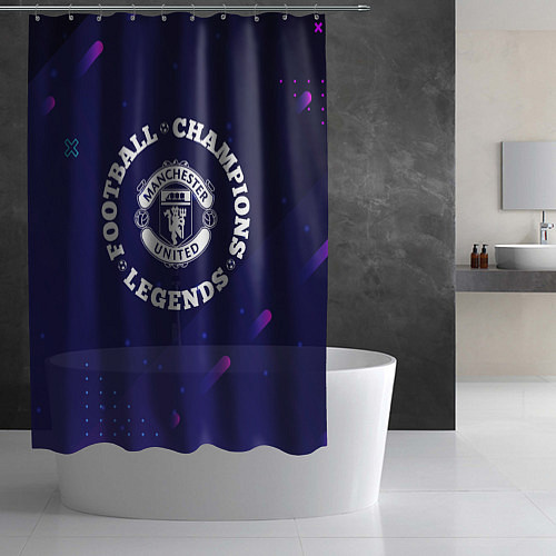 Шторка для ванной Символ Manchester United и круглая надпись Footbal / 3D-принт – фото 2
