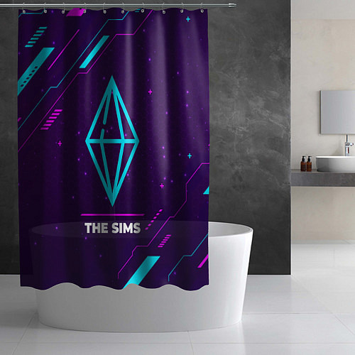 Шторка для ванной Символ The Sims в неоновых цветах на темном фоне / 3D-принт – фото 2
