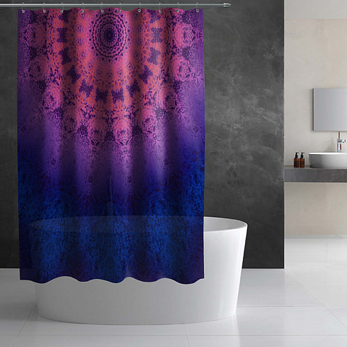 Шторка для ванной Розово-синий круглый орнамент калейдоскоп / 3D-принт – фото 2