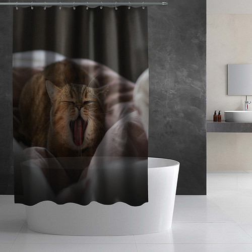 Шторка для ванной Эх, поспать бы! Зевающий котяра / 3D-принт – фото 2