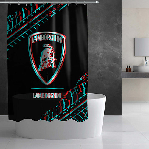 Шторка для ванной Значок Lamborghini в стиле Glitch на темном фоне / 3D-принт – фото 2